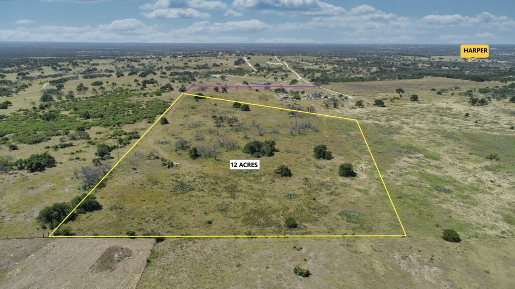 Aerial view of 12 acres for sale at 2112 Turkey Ridge Lane in Harper, Texas