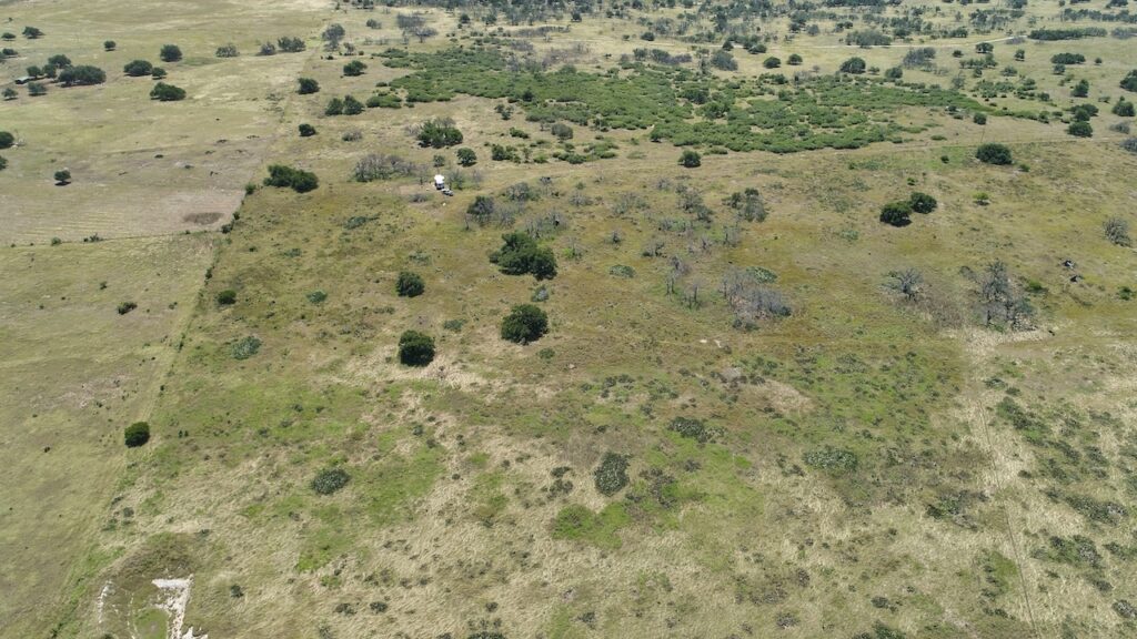 Aerial drone photo of the 12-acre property in Harper, TX