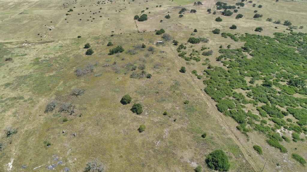 Aerial drone photo of the 12-acre property in Harper, TX
